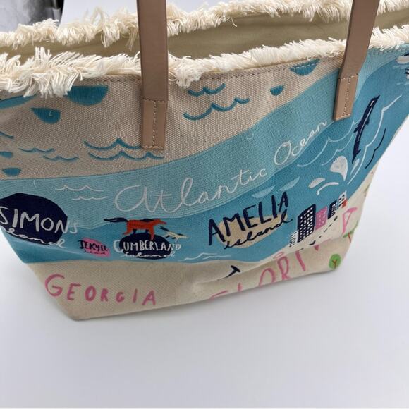 Spartina 449 Sea Islands Embroidered Large Fringe Tote Bag and Wallet Set RARE - Picture 4 of 15